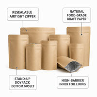 Sac Doypack en Papier Kraft 100% Recyclé avec Fermeture Zip et Impression Gravure Couleur pour Emballage de Thé, Café, Aliments, Noix et Bonbons - Offre Spéciale