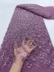 Tecido de renda luxuoso para mulheres bordado tule renda de noiva lantejoulas vestido de renda francesa para festa de casamento preço de atacado