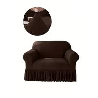 Housse de canapé élastique tout-en-un de couleur unie avec jupe pour canapé 2 places, housse de fauteuil et de canapé pour salon