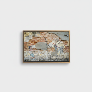 Modern Boy and Dinosaur Graffiti Print <b>Canvas</b> Artwork - Vibrant Decor Piece,GOLD <b>FRAMED</b> <b>CANVAS</b> - Product Image 2