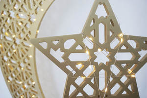 Bestseller decorazione da tavola in legno stella mezzaluna dorata per Eid Al Fitr & Ramadan Mubarak Moon Star dipinte forniture musulmane - Product Image 4