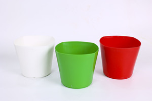 Pot de fleurs rond moderne en PP, taille 18 x 18 x 16 cm, couleurs vert, blanc, rouge, pot à large ouverture pour intérieur et extérieur - Product Image 2