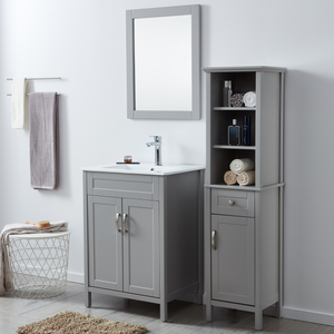 Conjunto <span class=keywords><strong>de</strong></span> tocador <span class=keywords><strong>de</strong></span> <span class=keywords><strong>baño</strong></span> <span class=keywords><strong>de</strong></span> una sola casa <span class=keywords><strong>de</strong></span> campo, mueble gris clásico con 1 cajón + 1 puerta, tocador <span class=keywords><strong>de</strong></span> <span class=keywords><strong>baño</strong></span> - Product Image 1