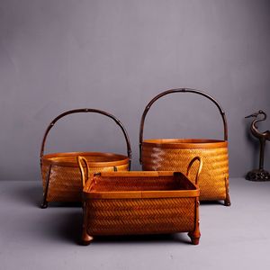 <b>Bamboo</b> Woven Storage Basket Rectangle Lacquered Tea Room Tabletop Fruit <b>Container</b> Living Room Standing Type Neatening Storage - Product Image 1
