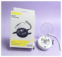 Câble de charge multiple rétractable 60W, chargeur rapide, boîte de rangement ronde, adaptateur USB C avec cordon en silicone, support de téléphone, boîte ronde