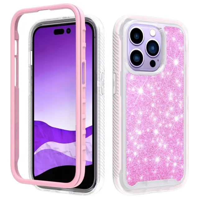 2024 New Beautiful Shock Absorption Bumper Design Clear Candy Color Bling Star Glitter PC+TPU 2-in-1 Phone Case For Iphone15 14