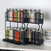 Étagère à Épices Coulissante à 2 Niveaux en Acier Carbone pour Cuisine Domestique, Organisateur de Placard à Double Rail, Conception Robuste et Étanche pour Assaisonnements