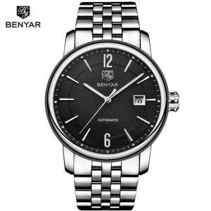 Montre mécanique automatique pour homme Benyar, cadran noir, bracelet en acier inoxydable doré, étanche, affichage de la date, 30 m, montre-bracelet élégante - Product Image 4