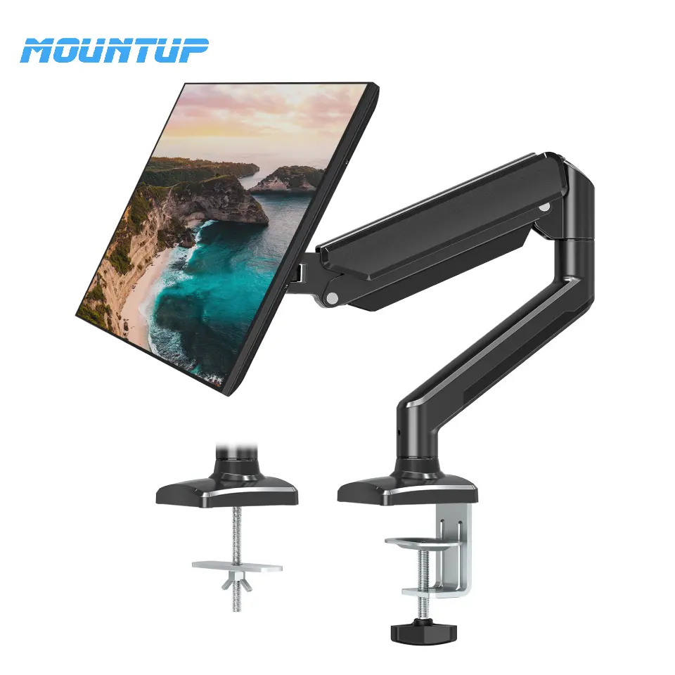 Mountup lên đến 32 inch duy nhất màn hình cánh tay xoay khí mùa xuân màn hình bàn gắn kết