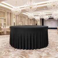 Groothandel Zwarte Spandex Ronde Tafelhoes met Geplooide Rok Gerimpelde Passende Tafelkleed voor Bruiloft Banket Hotel Evenement