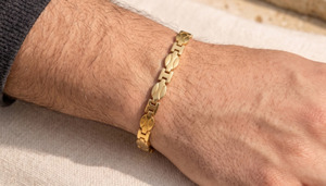 Pulsera de Eslabones con Acabado Dorado para Hombre, Cadena de Cobre y Latón, Joyería Elegante y Moderna para Bodas, Fiestas y Uso Diario - Product Image 6