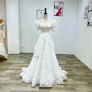 Jancember Wm011 2022 Vestido de Novia Elegante Blanco con Mangas Abullonadas de Encaje para Mujer - Product Image 1