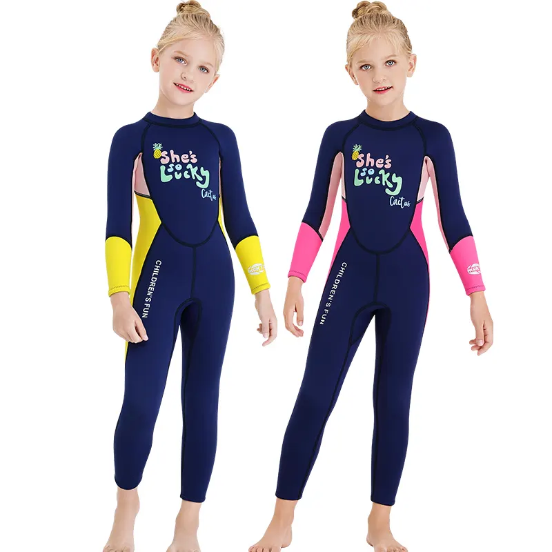 kids swimwear custom made recycled material 2.5mm UV 50+ Long Sleeve One Piece girls swimwear kids bikini for kids and teen