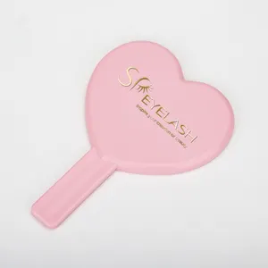 Miroir de maquillage en plastique simple face, Logo personnalisé en forme de cœur rose, miroir à main de maquillage, vente en gros