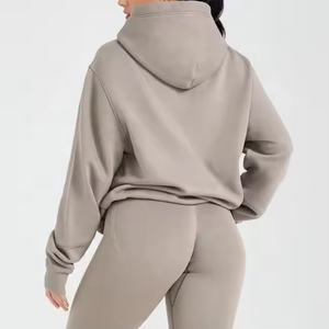 เสื้อฮู้ดโอเวอร์ไซส์ผ้าฟลีซสีพื้นลำลองสำหรับผู้หญิง ฤดูใบไม้ร่วง/ฤดูหนาว แขนยาว มีฮู้ด พิมพ์ลายตัวอักษร - Product Image 4