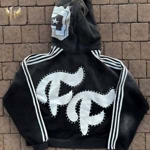 Spray Wash Hoodie Boxy Baggy French Terry 480GSM Cotton <b>Applique</b> Embroidery Double Layer Hood No String Rhinestone Hoodie - Product Image 2