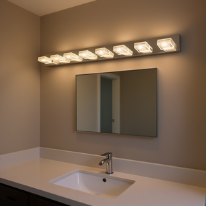 Modern <b>Chrome</b> 52 Inch 8-Light LED Bathroom Vanity Light Wall Mount Warm White Acrylic <b>Lampshades</b> - Product Image 2