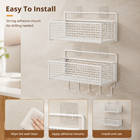 Organisateur de salle de bain mural mobile sur mesure en maille blanche avec crochets, sans perçage, étagère de rangement pour douche