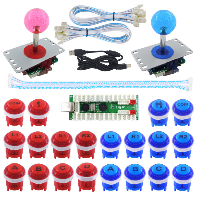 SHIJING Zero Delay Arcade 2 Player Game Controller Stick DIY Kit LED Buttons Logo 8 Way Joystick Wired USB Encoder Cable PC
