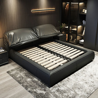 Lit en cuir souple minimaliste de style nordique, mobilier moderne et confortable pour chambre principale