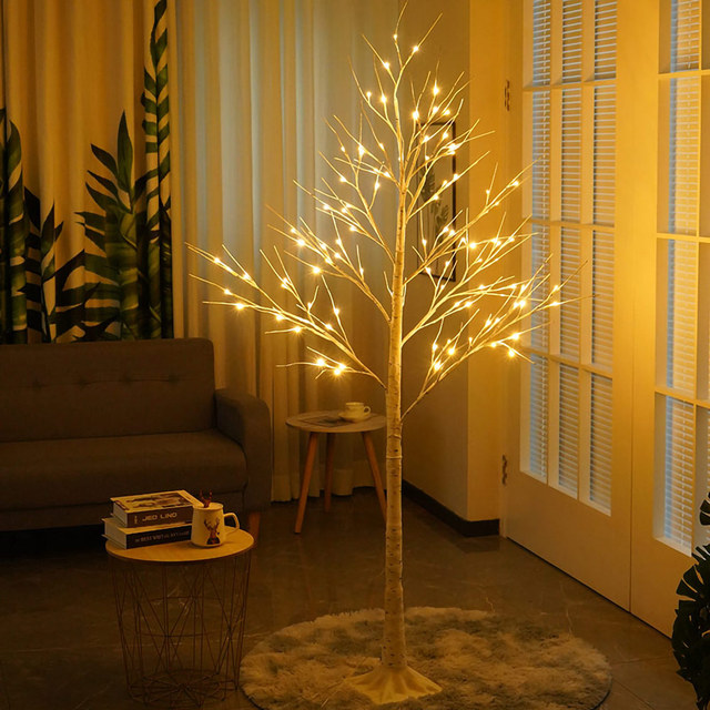 Pre-Lit Artificial LED White Birch Tree 180cm IP44 Rated 5M Extension Cable Festive Indoor/Outdoor Home Decor Christmas Lights