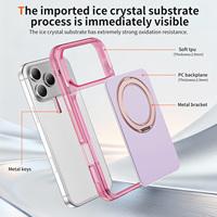 Coque magnétique transparente pour iPhone 18 Pro Max avec béquille en métal, anti-jaunissement, hybride PC TPU, antichoc