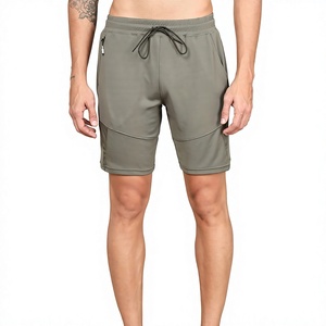 Short de bain pour homme, couleur olive unie, séchage rapide, avec cordon de serrage, logo sur le devant, poches, coupe décontractée, taille mi-haute, tissu en spandex et polyester - Product Image 1