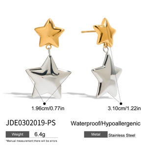 Hot Sale Trending Cross-border Sweet Cool Style 18K Gold Plated Stainless Steel Gold <b>Silver</b> Color-block Star Fadeless Earrings - Product Image 6