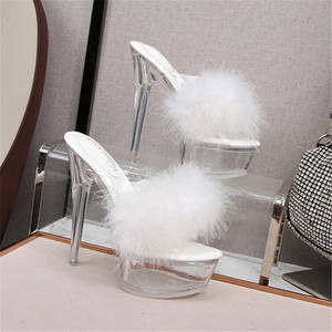 Poilu Sexy talons fins imperméable Transparent cristal léger été mariage Banquet robe formelle pantoufles sandales - Product Image 4