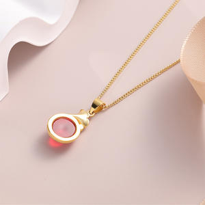 Collana di lusso in acciaio al titanio per le donne catena placcato oro clavicola <span class=keywords><strong>con</strong></span> rubino e zircone ciondolo opzione regalo - Product Image 3