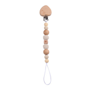 Nouveau bébé bricolage créatif pince-sucette en bois de hêtre dessin animé coeur conception avec chaîne de perles de Silicone anti-chute apaisant bébé sucette - Product Image 5