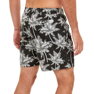 Shorts de natação personalizado oem, bermuda de praia para natação, natação, fitness, com estampa de flores, 4 vias