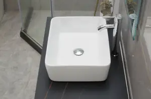 Factory Price Rectangular Design White Bathroom Sink Ceramic Wash Basin Art Basin For Hotel Project