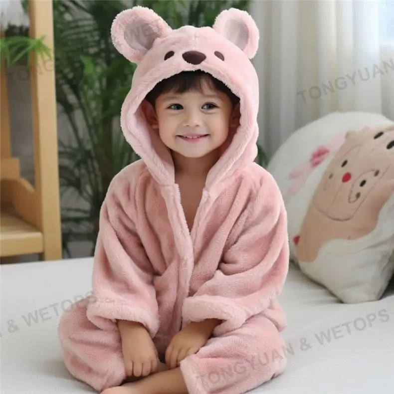 Robes à capuche pour enfants, pyjamas en molleton de corail doux, vêtements de nuit pour bébés de 3 à 13 ans, vente en gros