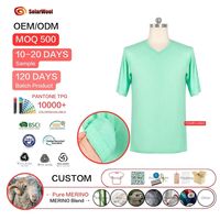 T-shirts pour hommes en laine mérinos mélangée de haute qualité, col en V, manches courtes, personnalisés Solarwool pour l'été