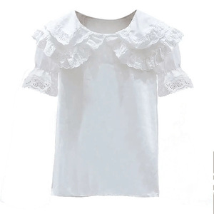 Blusa de gasa con cuello en V para mujer, nuevo estilo de verano 2024, manga corta, cuello Peter Pan con volantes, moderna, holgada, adelgazante y - Product Image 5