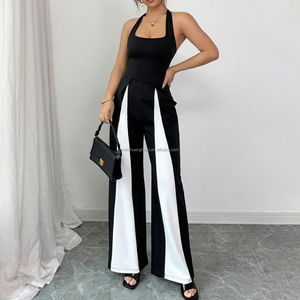 Combinaison Femme Personnalisée OEM à Col Halter, Sexy, Bicolore, Pantalon Large, Élégante, Grande Taille, Tenue de Soirée - Product Image 1