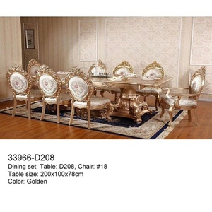 Juego de mesa de comedor de madera de estilo europeo clásico con marco blanco antiguo para decoración del hogar, hoteles y salones de banquetes. - Product Image 2