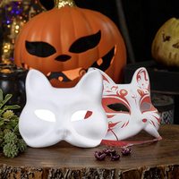 Masque d'Halloween de l'Opéra de Pékin en papier blanc de la marque FY, fait à la main, pour enfants, à peindre soi-même, 1 couleur, visage de chat amusant, vierge