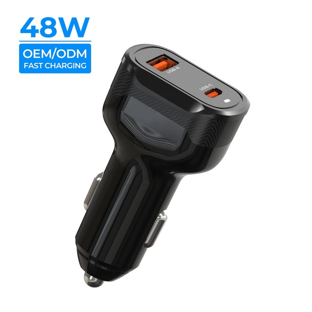 48W PD QC3.0 OTP Dual Port 1C1A Fast Charging Car Charger ABS/PC Fireproof for Smart Devices