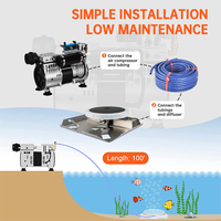 Système d'aération de bassin sans huile 70L/min, ensemble complet avec compresseur d'air, 3 diffuseurs et tuyau lesté pour bassin de 1,5 acre