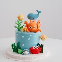 Décorations de gâteau 3D réutilisables sur le thème de l'océan avec des décorations en plastique en forme de pieuvre, de requin, de baleine et d'algues
