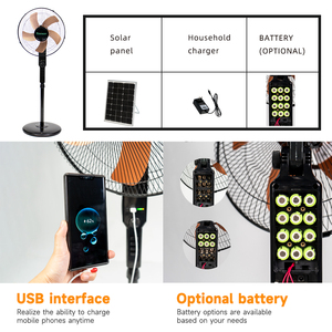 Solar Variable-Speed Oscillating Pedestal Fan With Aluminum Blades 5W <b>LED</b> <b>Light</b> <b>USB</b> Port 30dB Quiet Operation FS-12V-16D Recharg - Product Image 5