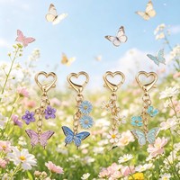 Porte-clés Cadeau Multicolore en Alliage de Zinc, Motifs Papillon, Fleur et Cœur, Style Minimaliste Moderne, avec Fermoir Mousqueton
