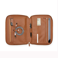 Porte-documents A4 en cuir PU personnalisé avec logo, fermeture éclair, pour tablette, câbles, téléphone, stylo, sac de rangement