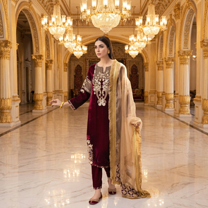 Ensemble de robes décontractées pour femmes, kurta avec pantalon, dupatta et broderie en dentelle Zari - Product Image 5
