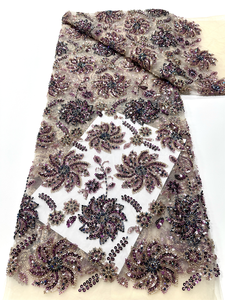 NI.AI Filet de dentelle perlé Tissu en filet avec fleurs et paillettes Tissu de broderie Asoebi Dentelle pour robe de soirée - Product Image 4