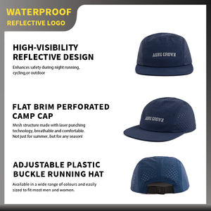 Gorra Deportiva de 5 Paneles con Logotipo Reflectante Personalizado, Impermeable, de Secado Rápido, con Perforaciones Cortadas a Láser, para Deportes al Aire Libre y Camping - Product Image 3