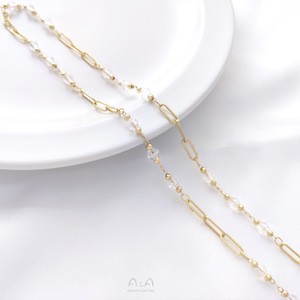 Chaîne de lunettes électro-plaquée, plaquée or 14 carats, ornée de longs O, de perles et de cristaux, bracelet DIY, bijoux, artisanat - Product Image 4