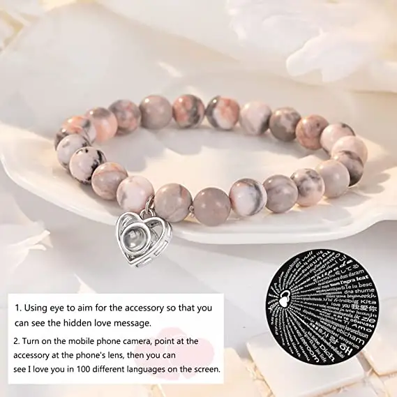 100 Sprachen Ich liebe dich Herz Anhänger 2023 Neuankömmling Naturstein perle Bestes Geschenk für Freundin Frau Karte Perlen Armband